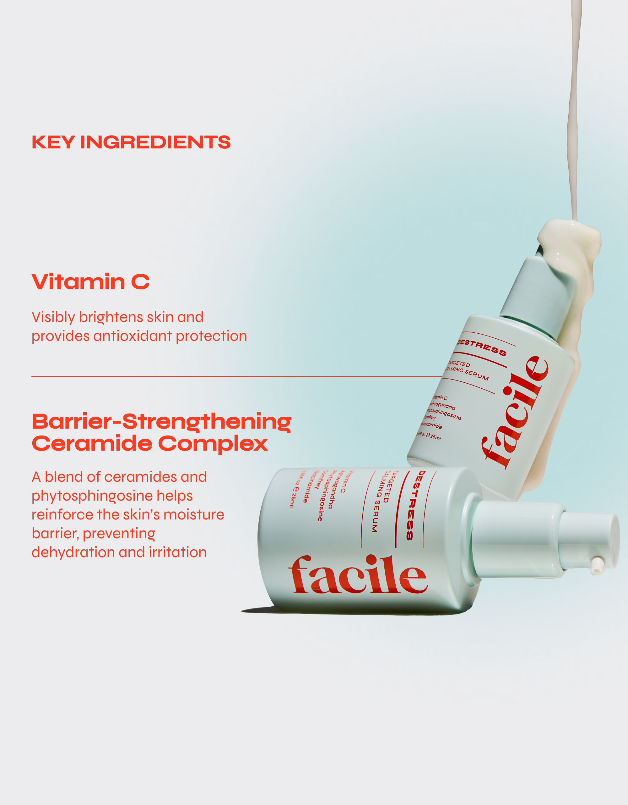 Destress Redness Calming Barrier Serum with Ceramides, Niacinamide and Vitamin C