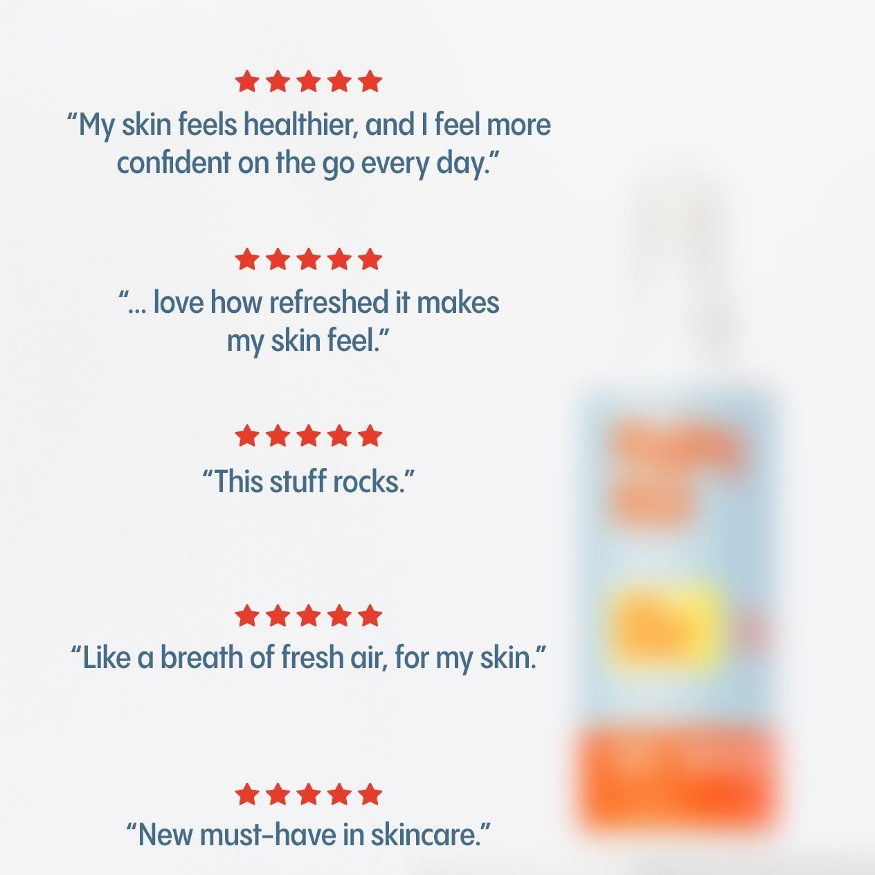 Product reviews with star ratings on a blurred background
